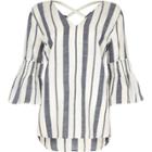 River Island Womens Stripe Print Flared Sleeve Top