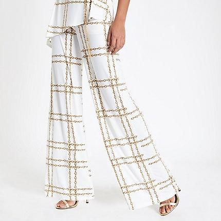 River Island Womens White Chain Print Flared Pants
