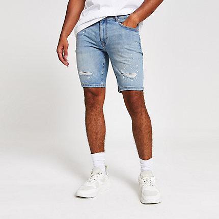 River Island Mens Skinny Sid Paint Splat Shorts