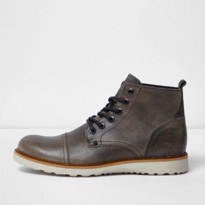 River Island Menslight Leather Contrast Sole Wedge Boots