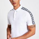 River Island Mens White Check Muscle Fit Polo Shirt