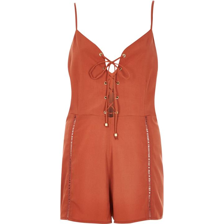 River Island Womens Rust Eyelet Lace-up Front Playsuit