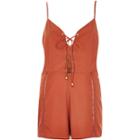 River Island Womens Rust Eyelet Lace-up Front Playsuit