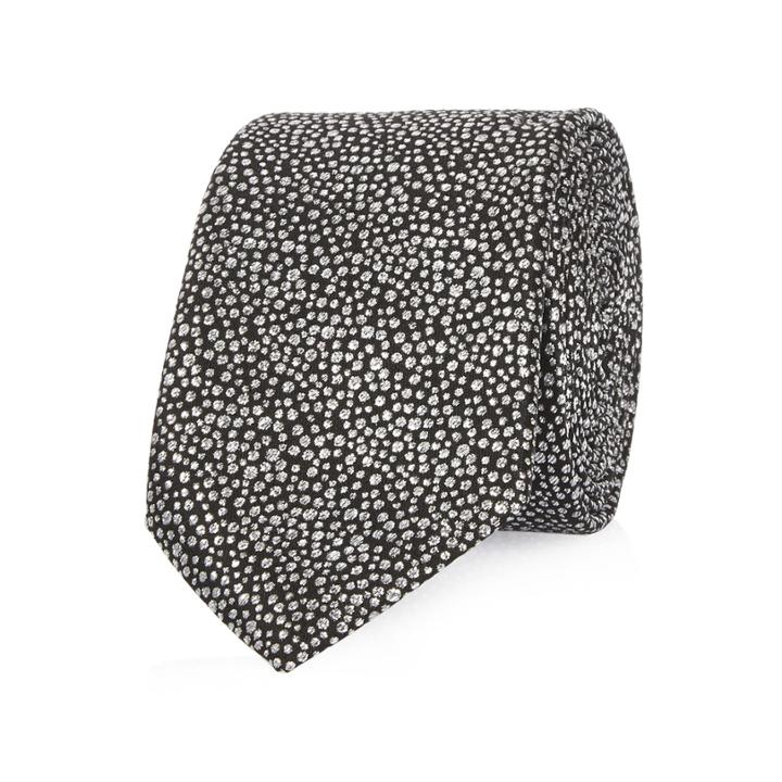 River Island Mensgrey Sparkly Silver Pattern Tie