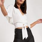 River Island Womens White Wrap Tie Front Kimono Sleeve Top