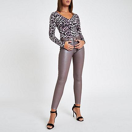 River Island Womens Molly Mid Rise Coated Skinny Jeans