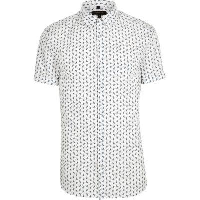 River Island Mens White Paisley Short Sleeve Muscle Fit Shirt
