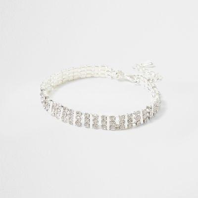 River Island Womens Silver Tone Square Rhinestone Choker
