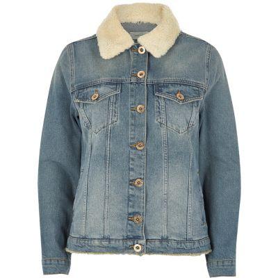 River Island Womens Fleece Trim Denim Jacket