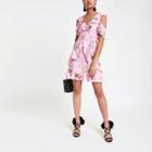 River Island Womens Floral Print Cold Shoulder Frill Dress