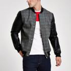 River Island Mens Check Faux Leather Sleeve Bomber Jacket