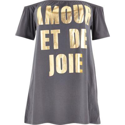 River Island Womens Plus Metallic Print Bardot Dress