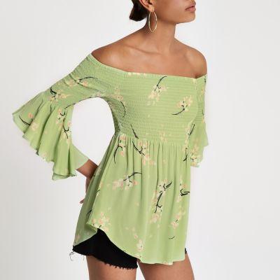 River Island Womens Floral Bardot Frill Sleeve Top