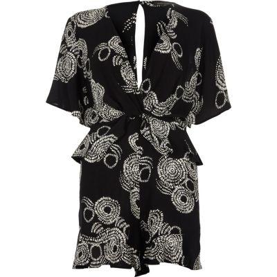 River Island Womens Circle Print V Neck Frill Playsuit