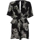 River Island Womens Circle Print V Neck Frill Playsuit