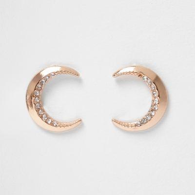 River Island Womens Rose Gold Tone Moon Stud Earrings