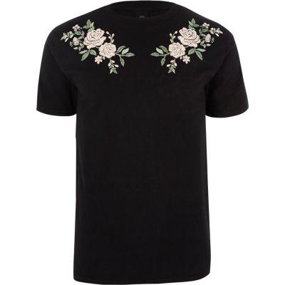 River Island Mens Rose Embroidery Print Slim Fit T-shirt