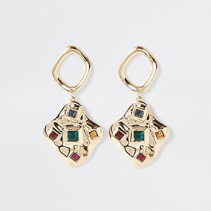 River Island Womens Gold Colour Scattered Gem Drop Earrings