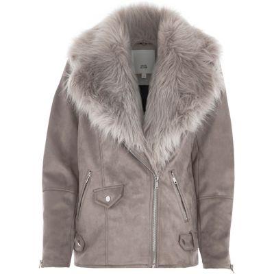 River Island Womens Faux Fur Trim Aviator Jacket