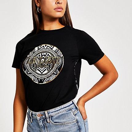 River Island Womens Geo Foil Printed Short Sleeve T-shirt