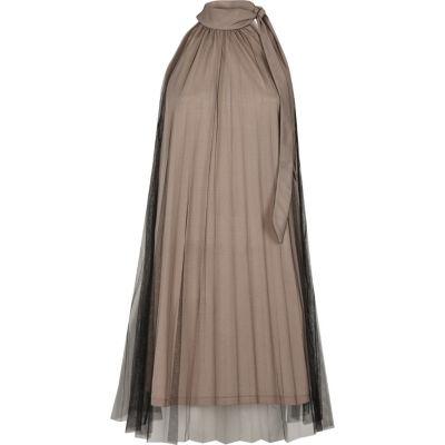 River Island Womens Nude And Mesh Pleated Halter Neck Dress