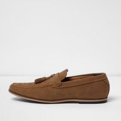 River Island Menstan Faux Suede Woven Tassel Loafers