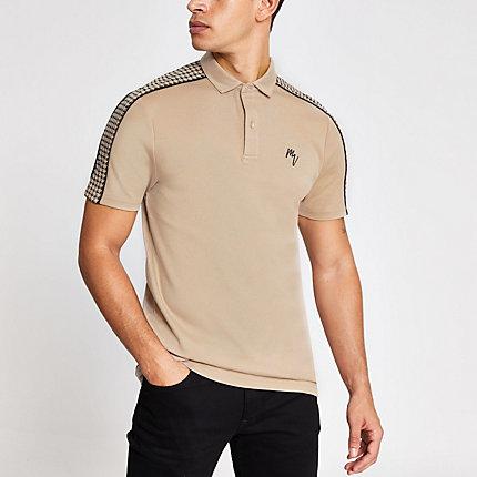River Island Mens Dogtooth Tape Slim Fit Polo Shirt