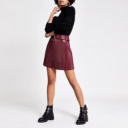 River Island Womens Faux Leather Pleated Mini Skirt