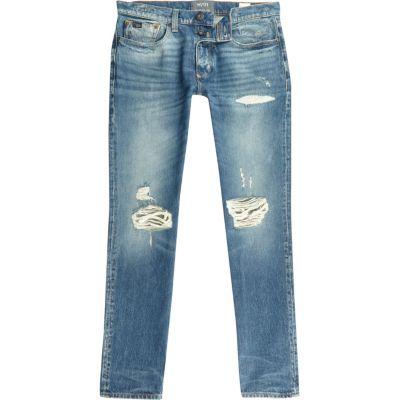 River Island Mens Ripped Sid Skinny Stretch Warp Jeans