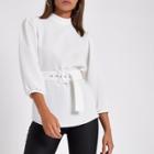 River Island Womens White Loose Fit Cuffed Hem Belted Top