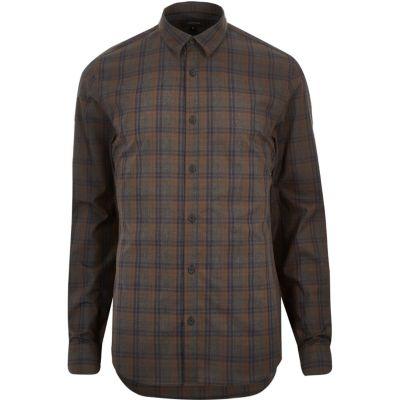 River Island Mens Check Poplin Slim Shirt