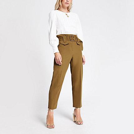 River Island Womens Petite Belted Trousers
