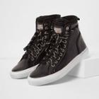 River Island Mensblack Premium Leather Hi Top Trainers