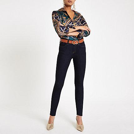 River Island Womens Chain Print Ruched Sleeve Shirt