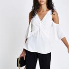 River Island Womens White Knot Front Cold Shoulder Blouse