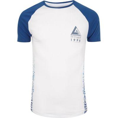 River Island Menswhite Print Muscle Fit Raglan T-shirt