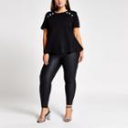 River Island Womens Plus Button Shoulder Peplum T-shirt