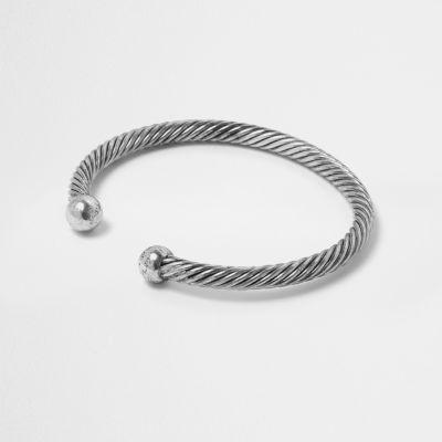 River Island Mens Silver Tone Twisted Cuff Bracelet