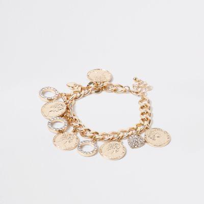 River Island Womens Gold Tone Chain Coin And Circle Bracelet