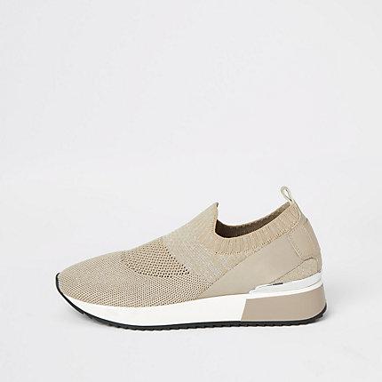 River Island Womens Gold Knit Runner Trainers