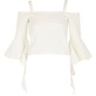 River Island Womens White Cold Shoulder Frill Sleeve Top