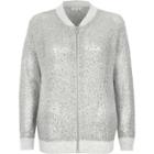River Island Womens Silver Sequin Embellished Knit Bomber Jacket