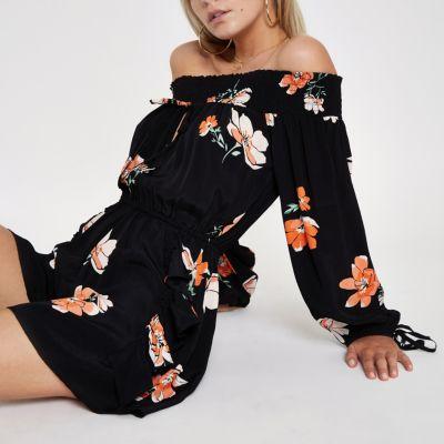 River Island Womens Petite Frill Bardot Playsuit