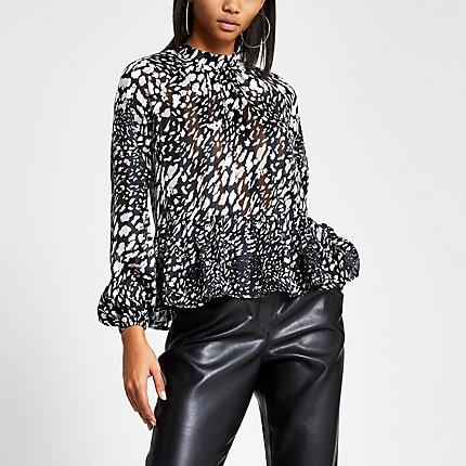 River Island Womens Printed Sheer Frill Long Sleeve Top