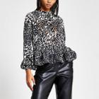River Island Womens Printed Sheer Frill Long Sleeve Top