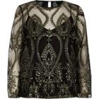 River Island Womens Embroidered Flare Sleeve Mesh Top