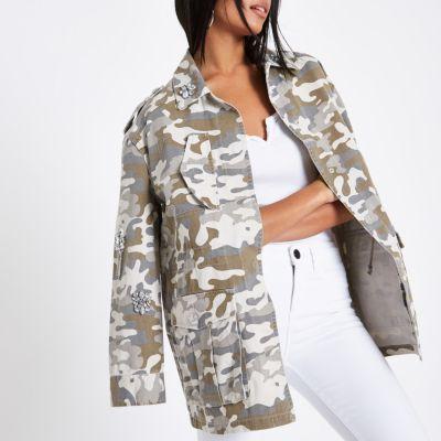 River Island Womens Camo Embellished Army Jacket