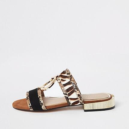 River Island Womens Snake Print Flat Sandals