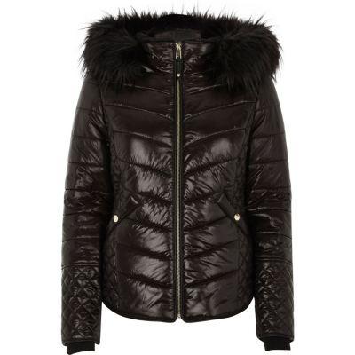 River Island Womens High Shine Hooded Quilted Jacket