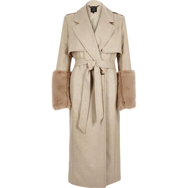 River Island Womens Ri Studio Faux-fur Cuff Winter Coat